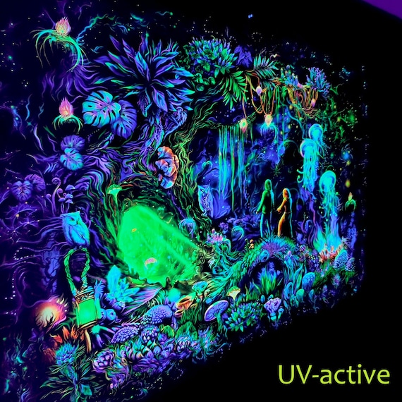 UV Blacklight - Psy Backdrop : Wizard Forest - Trance Party Decor