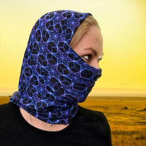 Polaina para el cuello Geometría sagrada Azul Mascarilla facial activa contra la luz ultravioleta Bandana rave Braga psicodélica Diadema Bufanda sin costuras A prueba de viento y polvo