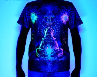 Psy T-Shirt blacklight UV active full print Adept psychedelic festival  party clothes, acid color trance rave goa trippy unisex men women