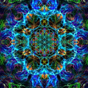 Psy backdrop Flower of Life UV blacklight active fluorescent psychedelic tapestry meditation sacred geometry decoration trance party image 1