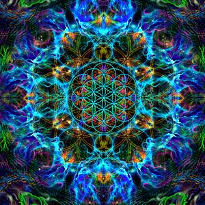 Psy 背景幕「生命の花」UV ブラックライトアクティブ蛍光サイケデリックタペストリー瞑想神聖幾何学装飾トランスパーティー
