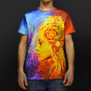 T-Shirt Size M Unisex Love mandala blacklight UV active full print tshirt psychedelic festival party clothes acid color trance goa trippy