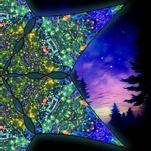 Canopy blacklight UV active Crystals ceiling decor lycra psytrance party festival psychedelic decoration trippy room fractal decor