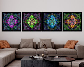 UV Set Of Psy Backdrops : Flower of Life -Blacklight Tapestry - Sacred Geometry - Meditation - Trippy
