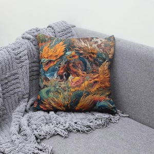 Kissenhülle Asian Dragons UV Schwarzlicht aktiv Plüsch personalisierte Kissenbezug psychedelic trippy Raumdekor