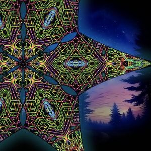 Canopy blacklight UV active Geometry of Nature ceiling decor lycra psytrance party festival psychedelic decoration trippy room fractal decor