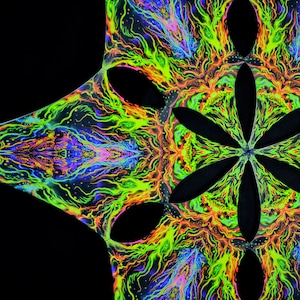Baldacchino luce nera UV attiva Wandering Lights decorazione soffitto lycra psytrance festa festival decorazione psichedelica stanza psichedelica