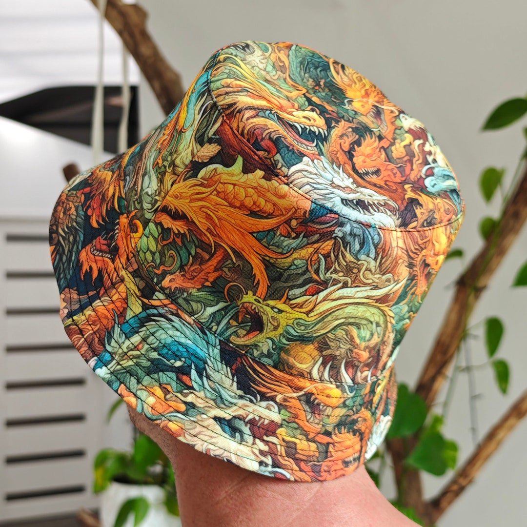 UV Active Bucket Hat : Asian Dragons - Psychedelic Panama - Blacklight ...