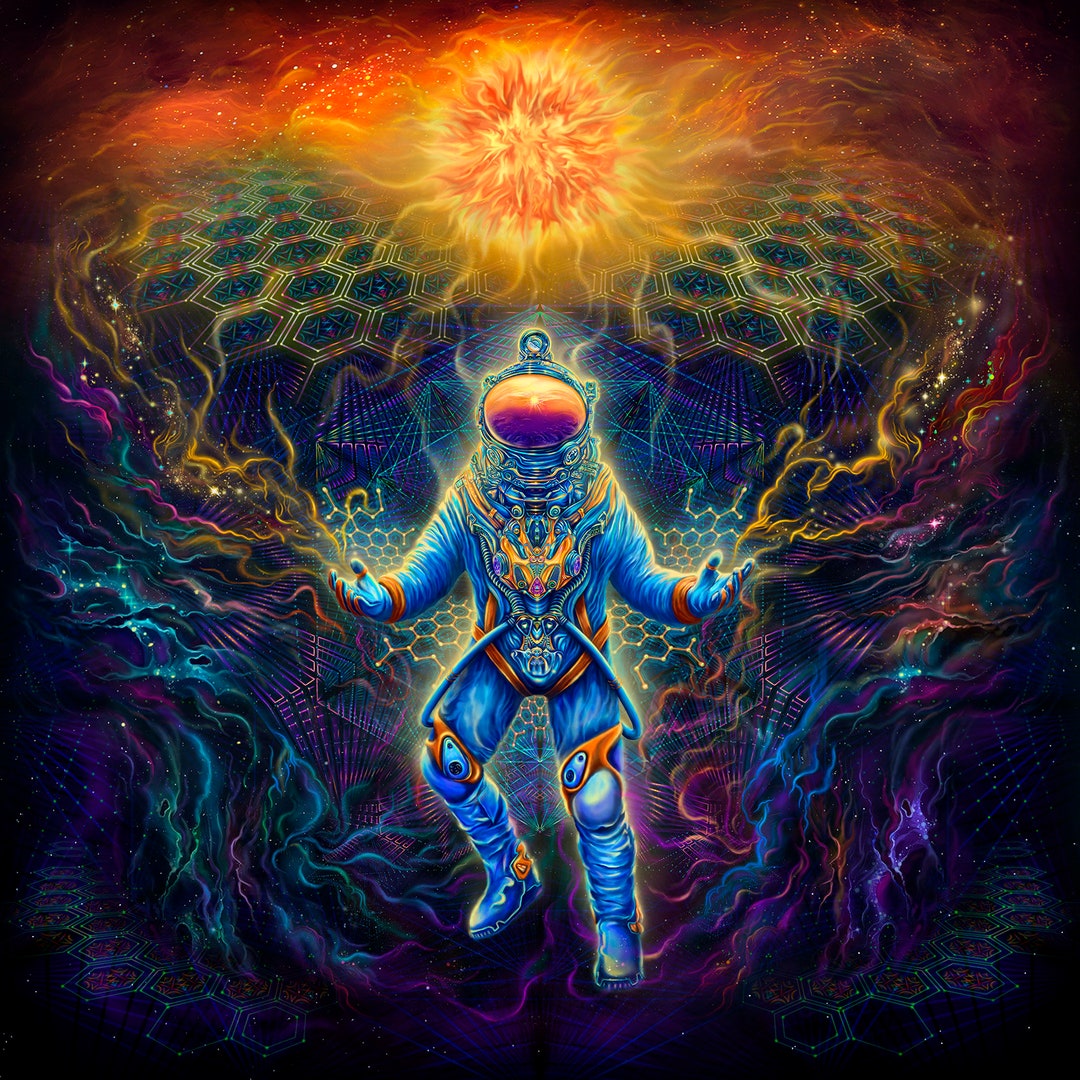 【レジンアート】モノクローム／夜光虫／蓄光／ワイドパネル UV Backdrop : Brahman Astronaut - Blacklight Psychedelic Art