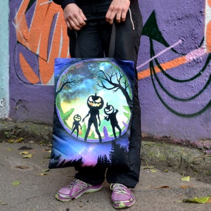 UV active Gothic Tote Bag Drawstring Backpack Halloween cloth bag Trick-or-Treat Candy Bag scary shopping bag Halloween gift zombie scull