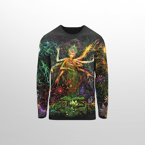 Long sleeve T-Shirt hoodie Mavka blacklight UV active Sacred geometry psychedelic festival party clothes trance rave goa men women