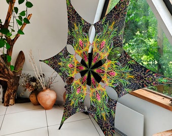 Canopy blacklight UV active Fern Flower ceiling decor lycra psytrance party festival psychedelic decoration trippy room