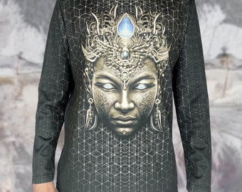 Psy Long sleeve Buddha Concentration black white T-Shirt blacklight UV active full print psychedelic party clothes hood unisex men women
