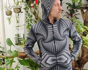 Zip-Up Sweater Galactic Nomad - Monochrome Hoodie - Festival party clothes - Warm track jacket unisex – For Everyday & Outdoor