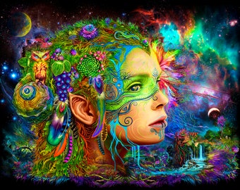 【レジンアート】モノクローム／夜光虫／蓄光／ワイドパネル 60cm × 28cm UV Mother Earth Backdrop: Psychedelic Blacklight , Festival