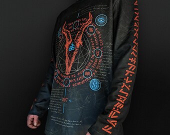 Long sleeve T-Shirt blacklight UV active Occult full print heavy metal rock festival punk party goth biker clothes hoodie unisex men women