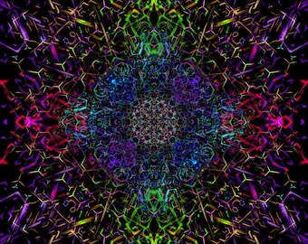 UV Blacklight Psychedelic Tapestry: Birth of the Universe - Fractal Art - Sacral Geometry Psy Deco - Trippy
