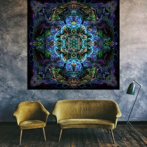 Psy backdrop Flower of Life UV blacklight active fluorescent psychedelic tapestry meditation sacred geometry decoration trance party image 3