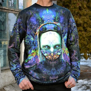 Psy T-Shirt longsleeve hood Cyber Hawk Moth blacklight UV active sacred geometry psychedelic festival party clothes trance rave men women