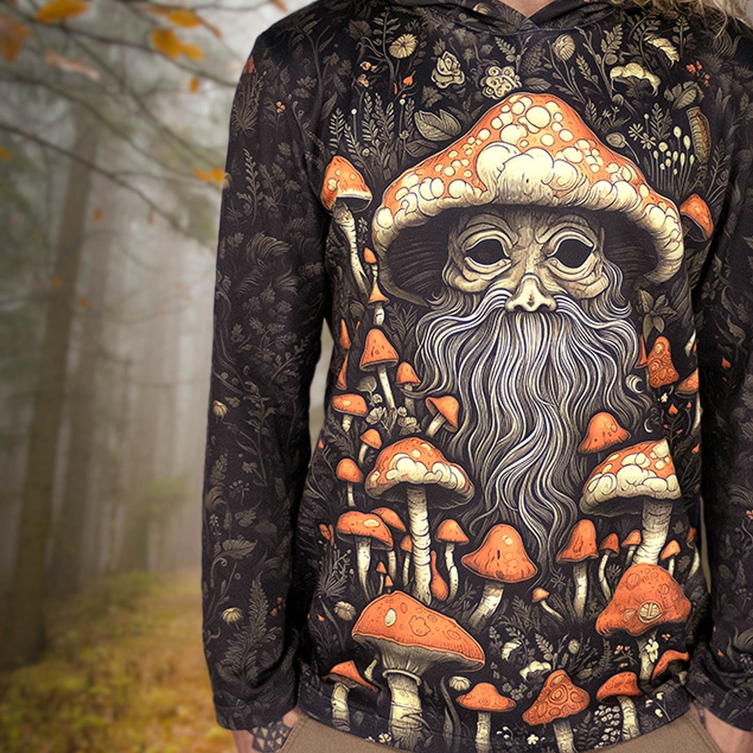 Blacklight UV Reactive Long Sleeve T-shirt Hoodie : Old Mushroom