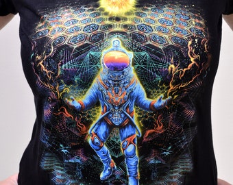 UV Reactive Blacklight T-Shirt - Brahman Astronaut - Psychedelic Festival Clothing - Party Outfit - Rave Wear - Trippy Space Style