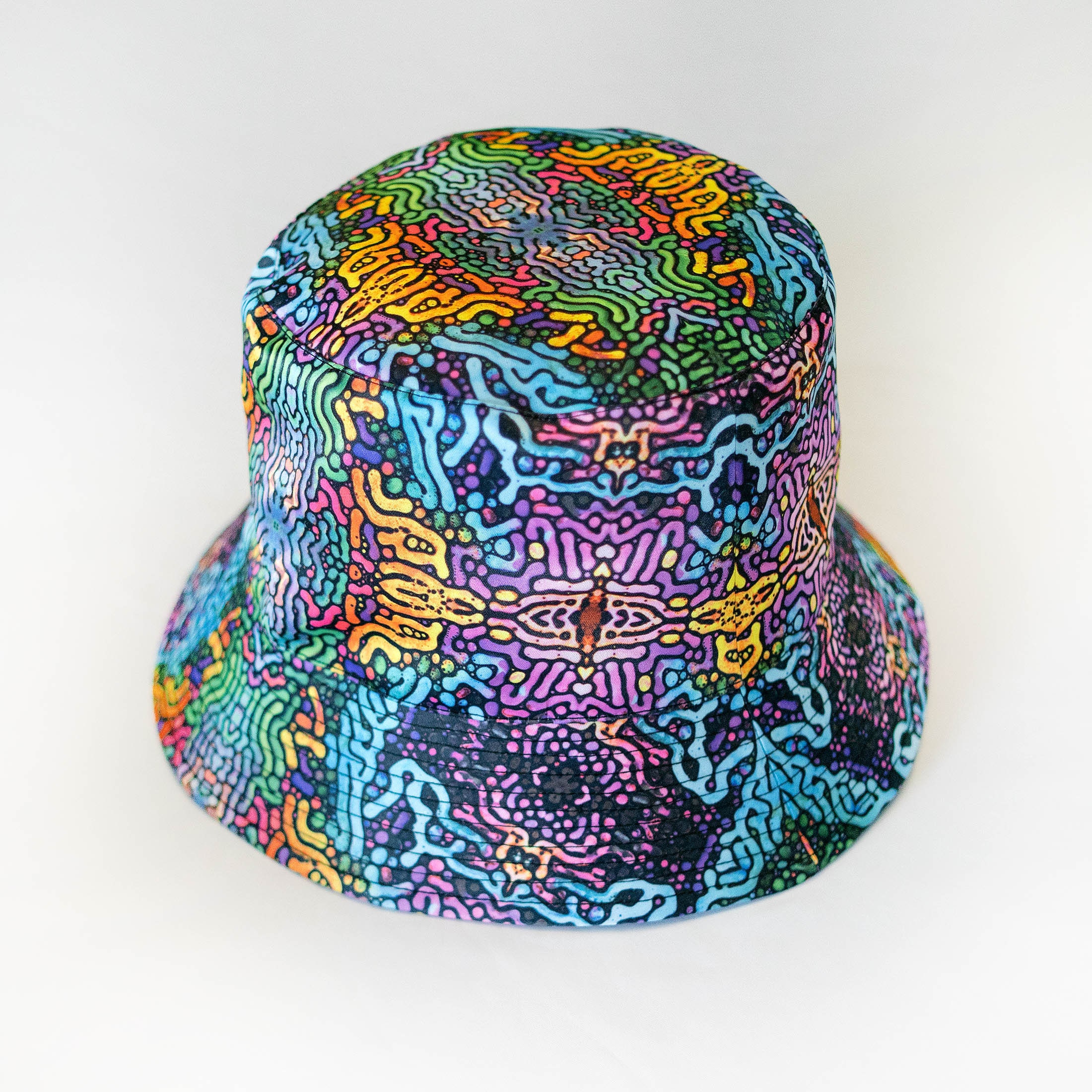UV Active Bucket Hat Psychedelic Panama : Psy Worms - Blacklight