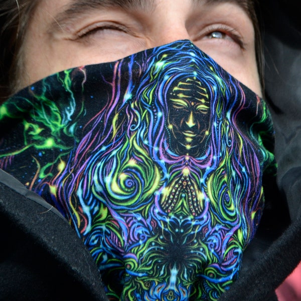 Guêtre de cou Psy « Lotus » Blacklight UV masque actif Rave bandana Psychedelic snood Art bandeau écharpe sans couture Coupe-vent anti-poussière