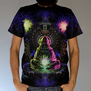 Psy T-Shirt blacklight UV active full print Adept psychedelic festival party clothes, acid color trance rave goa trippy unisex men women