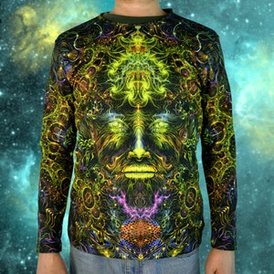 Long sleeve blacklight UV active Consciousness of the Universe festival party clothes trance rave tshirt goa trippy wear men women unisex