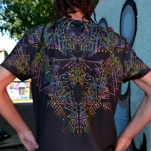 Psy T-Shirt blacklight UV active full print Spaceship fractal sacred geometry psychedelic festival party clothes trance rave men women