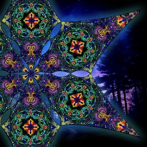 Canopy blacklight UV active Space Yantra ceiling decor lycra psytrance party festival psychedelic decoration trippy room