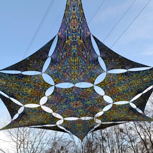 Canopy blacklight UV active Cyber star ceiling deco lycra psytrance party festival psychedelic decor trippy room sacred geometry fractal