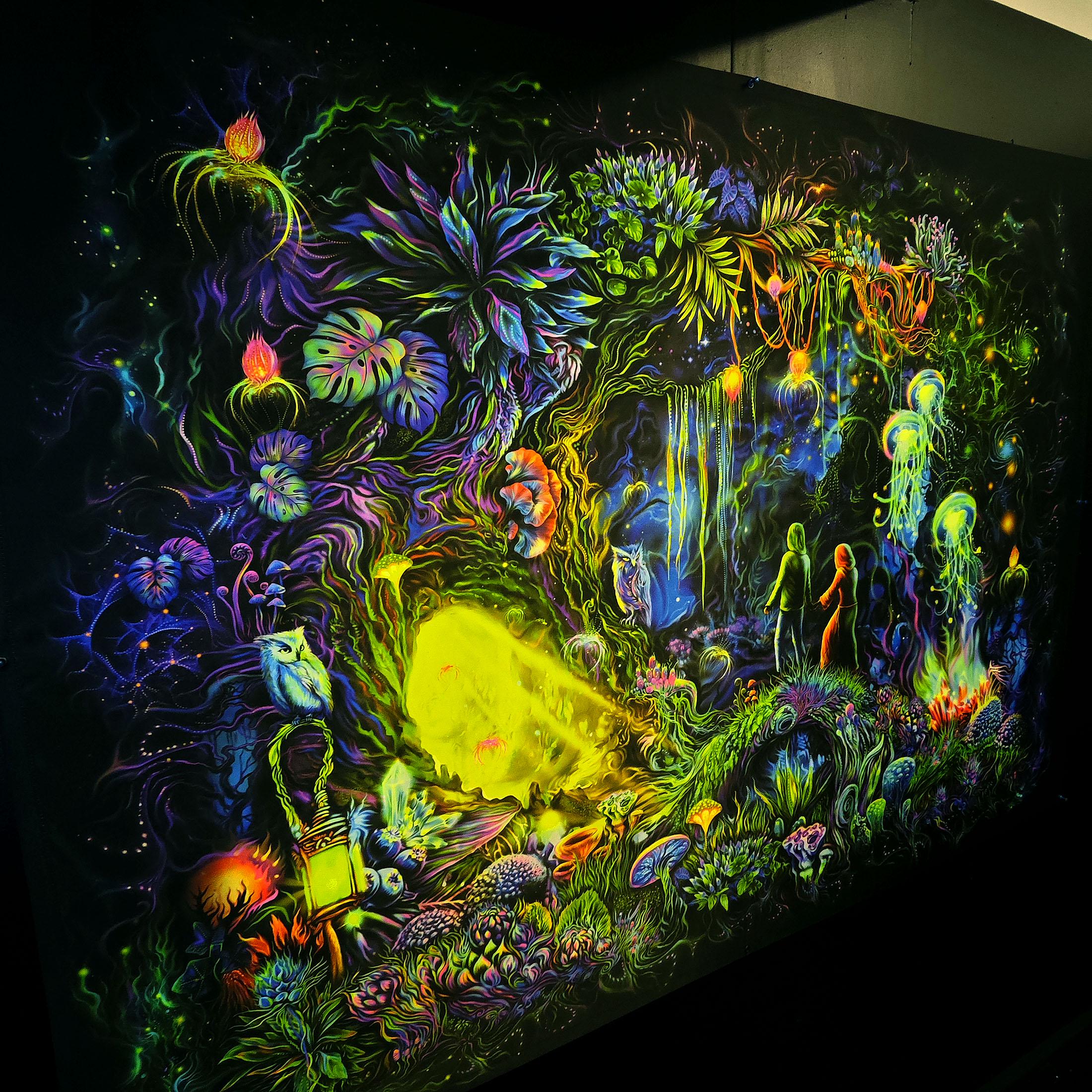 UV Blacklight - Psy Backdrop : Wizard Forest - Trance Party Decor