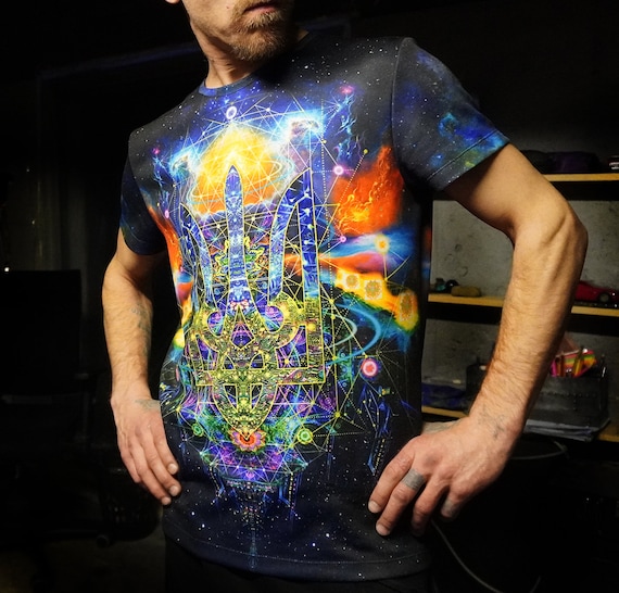 Psy T shirt Ukrainian Trident Blacklight UV Active Full Print