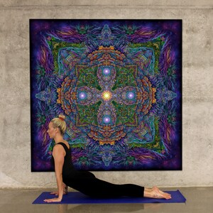Sfondo psichedelico "Chiave di Shambala" arazzo psichedelico fluorescente attivo con luce nera UV, da appendere alla parete, per feste in trance, mandala, geometria sacra, arte