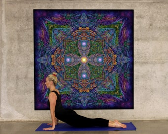 Psy backdrop "Key of Shambala" UV blacklight active fluorescent psychedelic tapestry wall hanging trance party mandala sacred geometry art