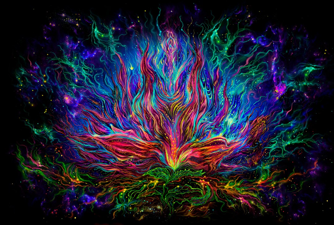 Arsey Zwartlicht-wandtapijt Aesthetic Lebensbaum Wanddoek Psychedelisch UV - Reactieve Wandtapijten Galaxy Hemel Kleurrijke Natuur Landschap Boom van het Leven Wanddecoratie Woonkamer, 300 X 180 CM
