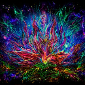 Psy 背景幕「火の力」UV アクティブ ブラックライト タペストリー 瞑想 炎 ピンク サイケデリック アート トリッピー ルーム トランス パーティー フェスティバル 装飾