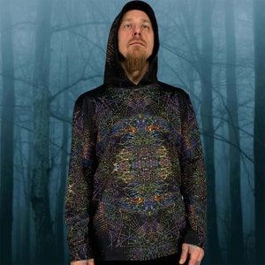 Hoodie longsleeve blacklight UV active full print Space Engine fractal sacred geometry psychedelic festival party clothes trance rave unisex