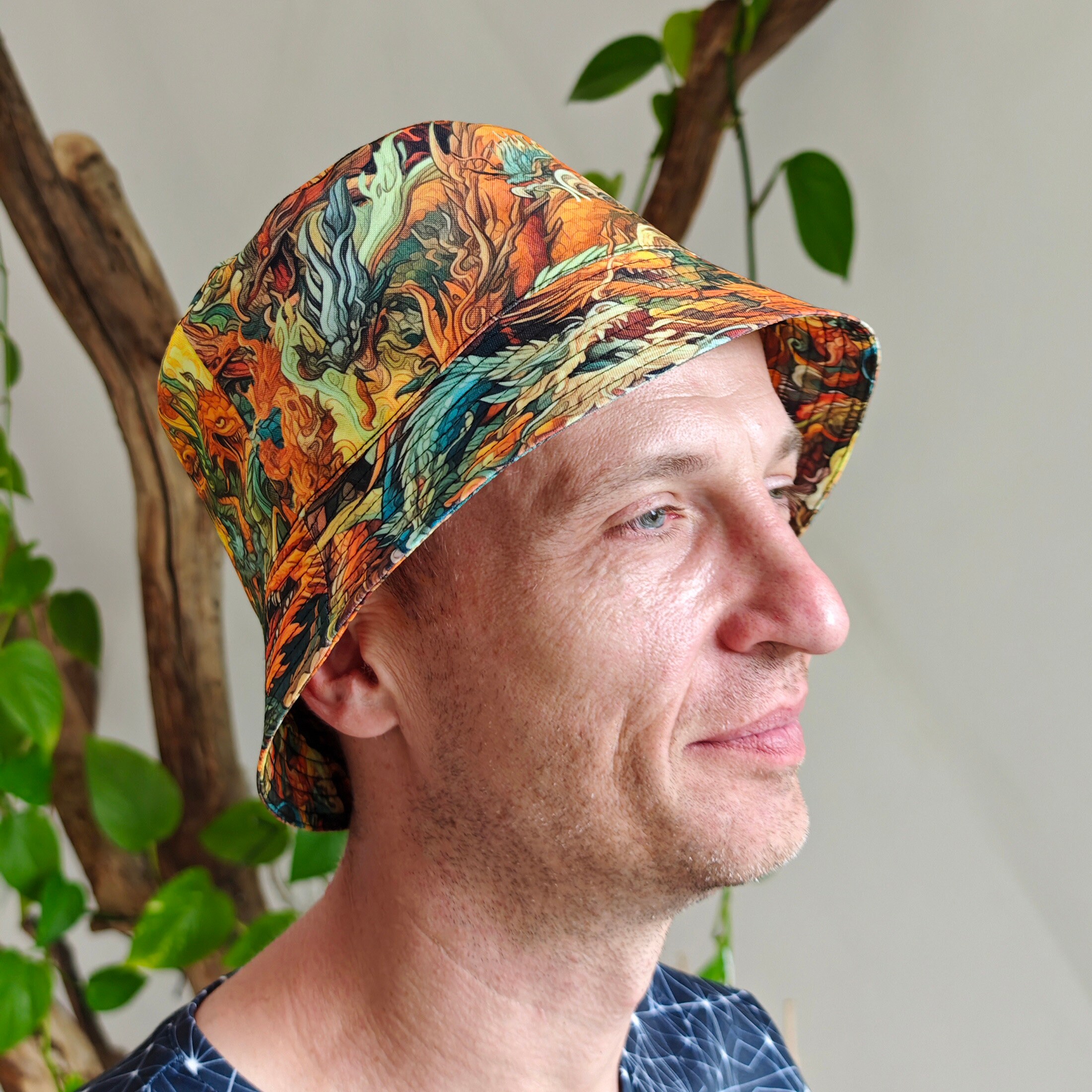UV Active Bucket Hat : Asian Dragons - Psychedelic Panama - Blacklight ...