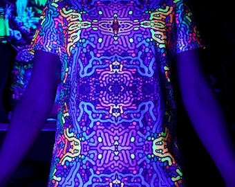 Psy T-Shirt blacklight UV active Psychedelic Worms full print festival party clothes, acid color trance rave goa trippy unisex men women