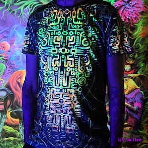 T-Shirt Ancient Symbols - T-Shirt blacklight UV active  - Festival party clothes - Trance rave goa trippy - Unisex men women