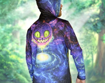Hoodie Long sleeve T-Shirt blacklight UV active Alice in a psychedelic wonderland festival party clothes acid color trance rave men women