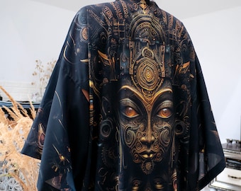 UV Active Buddha Kimono: Psychedelic Steampunk Rave Tunic - Kimono Unisex - Psytrance Outfit - Festival Clothing