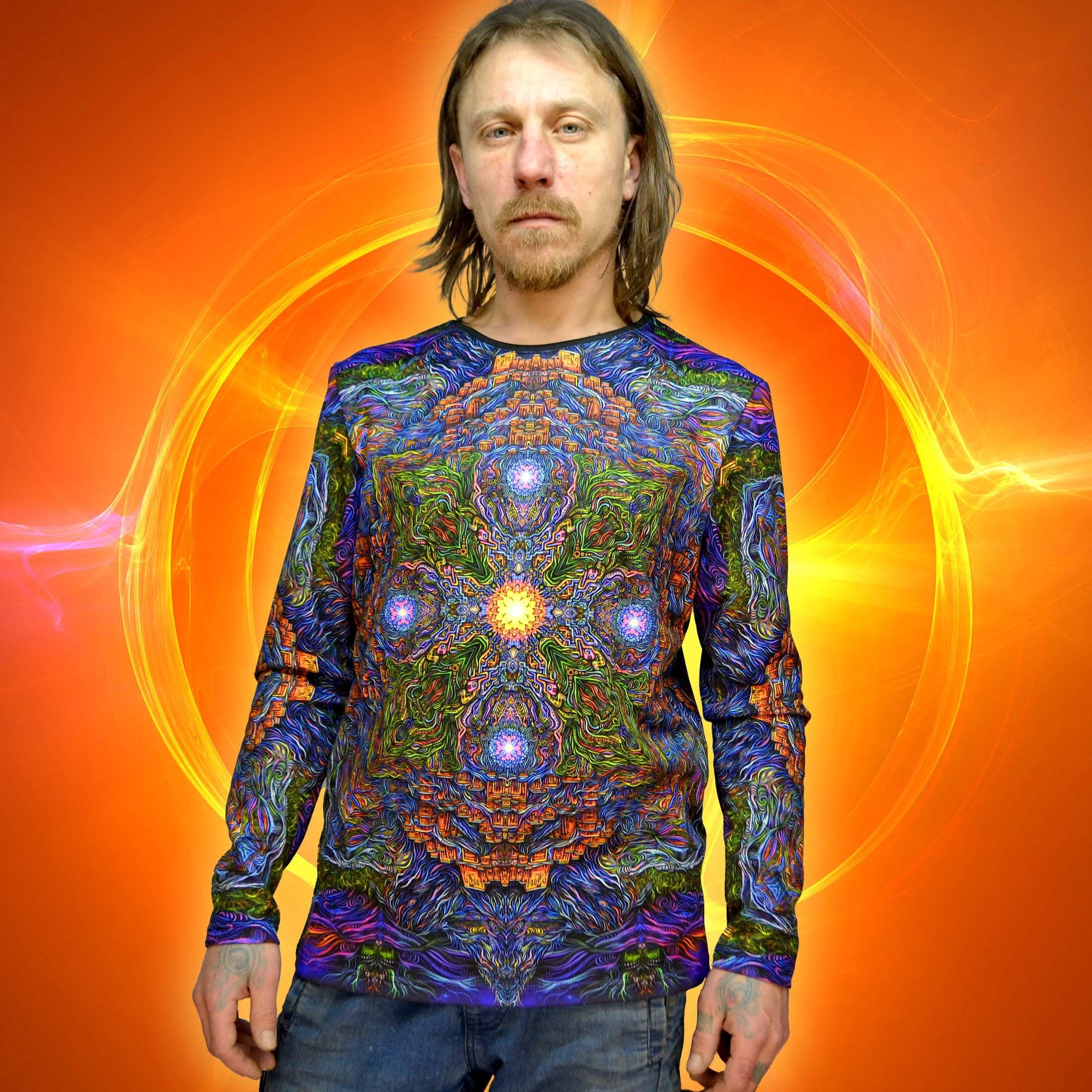 Long Sleeve T-shirt With Hood Blacklight UV Reactive : Key of