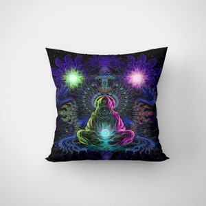 Kissenhülle “Adept Tiefen des Weltraums” UV Schwarzlicht aktiv Plüsch Kissenbezug psychedelische trippy Raumdekor Geschenk Sacred Geometry