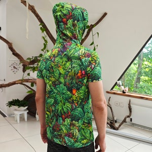 Psy T-Shirt with hood Jungle blacklight UV active longsleeve sacred geometry psychedelic festival party clothes trance rave goa men women