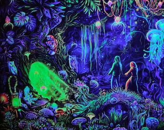 UV Blacklight - Psy Backdrop : Wizard Forest - Trance Party Decor