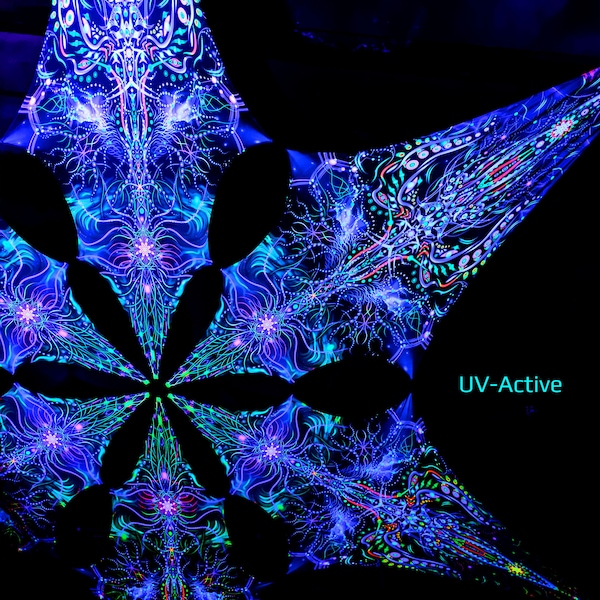 Canopy UV Active : Trishula - Ceiling Decor - Party Festival Deco - Psychedelic Decoration - Tripp - Chillout Zones - Meditation Rooms