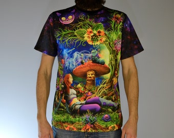 Psy T-Shirt blacklight UV active Alice in a psychedelic wonderland festival party clothes acid color trance rave goa trippy unisex men women